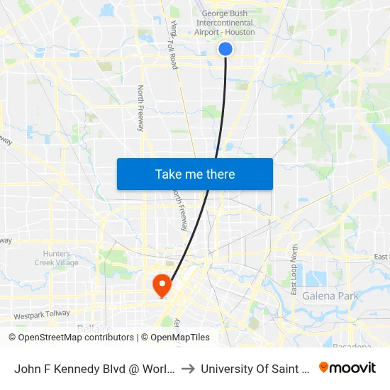 John F Kennedy Blvd @ World Houston to University Of Saint Thomas map