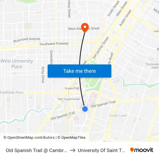 Old Spanish Trail @ Cambridge St to University Of Saint Thomas map