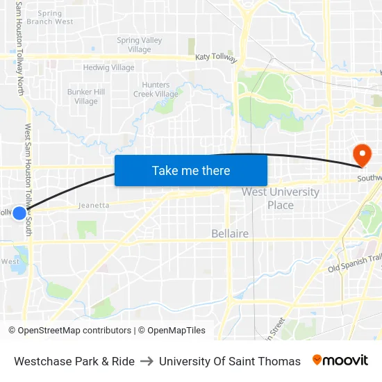 Westchase Park & Ride to University Of Saint Thomas map