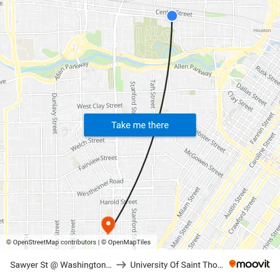 Sawyer St @ Washington Ave to University Of Saint Thomas map