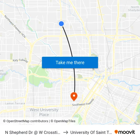 N Shepherd Dr @ W Crosstimbers St to University Of Saint Thomas map