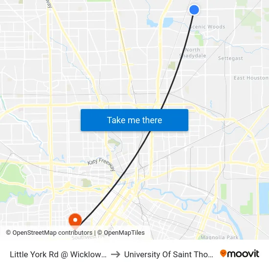 Little York Rd @ Wicklowe St to University Of Saint Thomas map