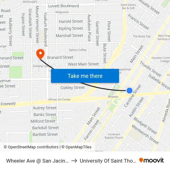 Wheeler Ave @ San Jacinto St to University Of Saint Thomas map