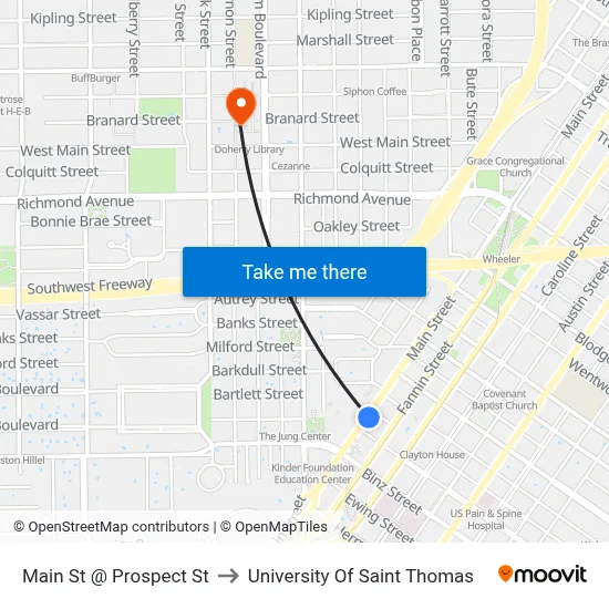 Main St @ Prospect St to University Of Saint Thomas map