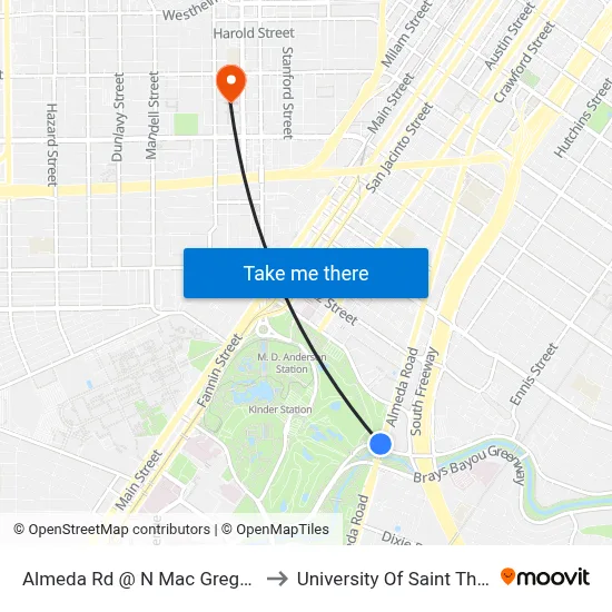 Almeda Rd @ N Mac Gregor Way to University Of Saint Thomas map