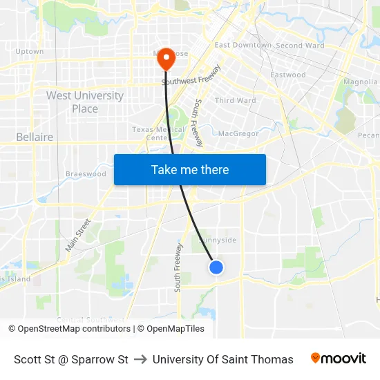 Scott St @ Sparrow St to University Of Saint Thomas map
