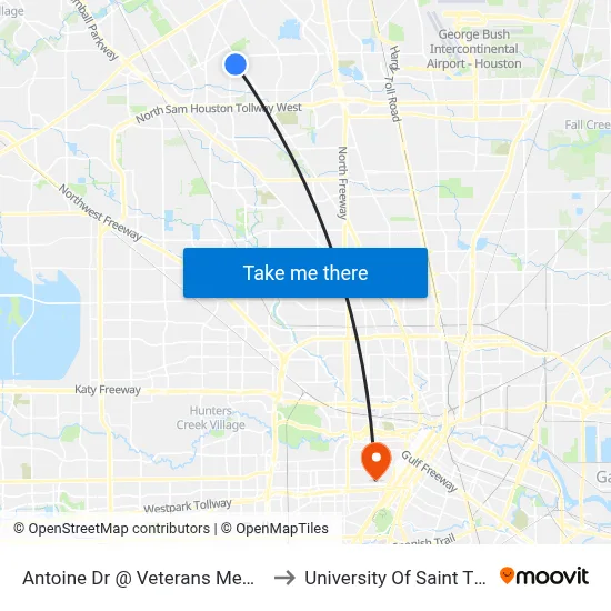Antoine Dr @ Veterans Memorial Dr to University Of Saint Thomas map