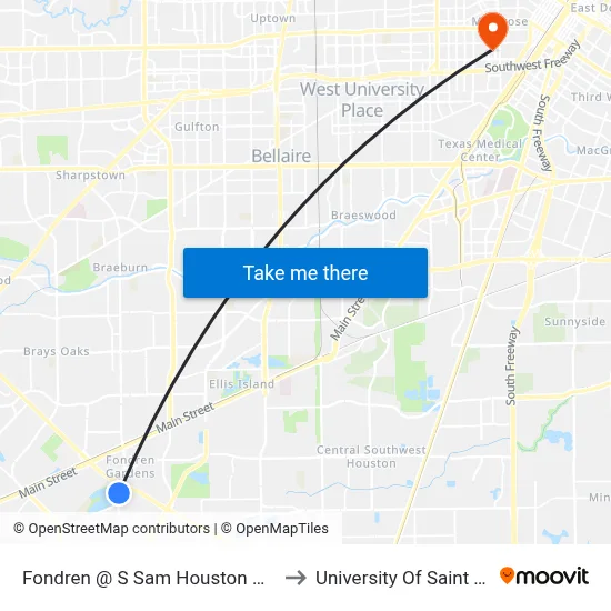 Fondren @ S Sam Houston W Pkwy MB to University Of Saint Thomas map