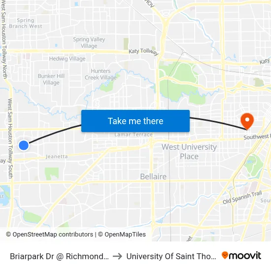 Briarpark Dr @ Richmond Ave to University Of Saint Thomas map