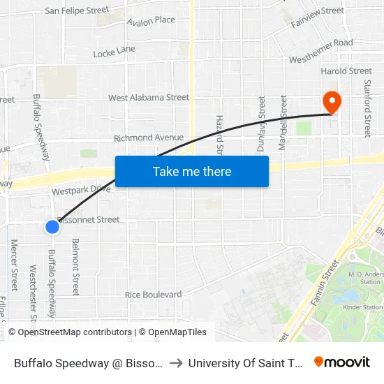 Buffalo Speedway   @ Bissonnet St to University Of Saint Thomas map