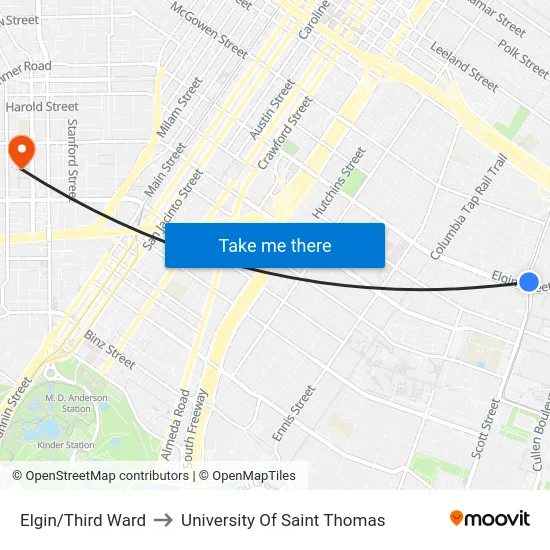 Elgin/Third Ward to University Of Saint Thomas map