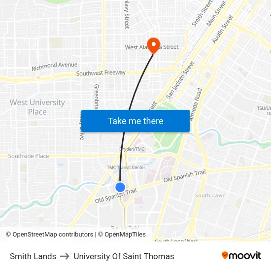 Smith Lands to University Of Saint Thomas map