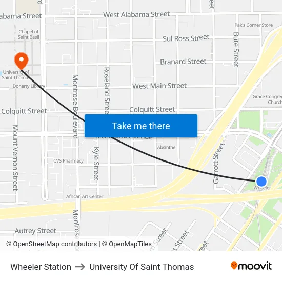 Wheeler Station to University Of Saint Thomas map