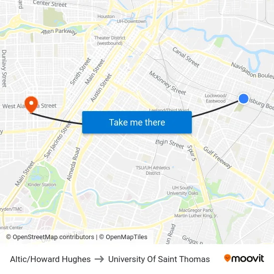 Altic/Howard Hughes to University Of Saint Thomas map
