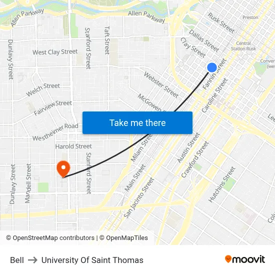 Bell to University Of Saint Thomas map