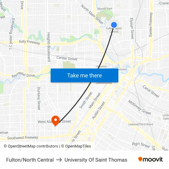 Fulton/North Central to University Of Saint Thomas map