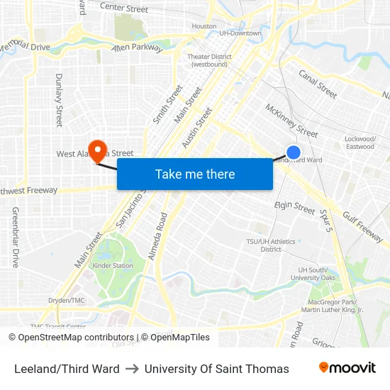 Leeland/Third Ward to University Of Saint Thomas map