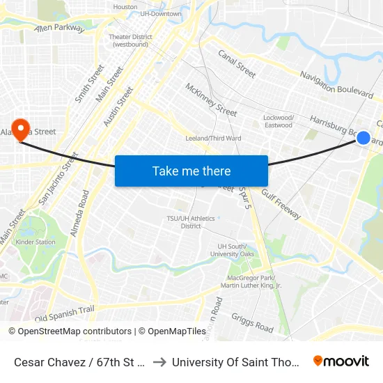 Cesar Chavez / 67th St Wb to University Of Saint Thomas map