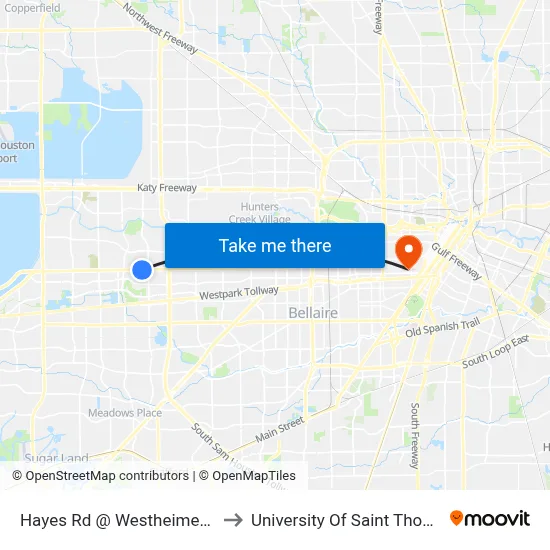Hayes Rd @ Westheimer Rd to University Of Saint Thomas map