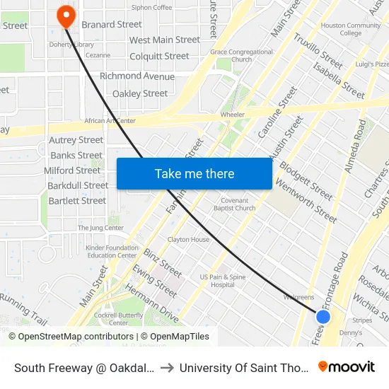 South Freeway @ Oakdale St to University Of Saint Thomas map