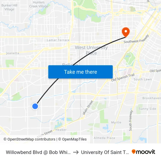 Willowbend Blvd @ Bob White Dr MB to University Of Saint Thomas map
