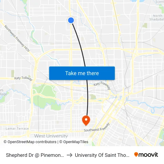 Shepherd Dr @ Pinemont Dr to University Of Saint Thomas map