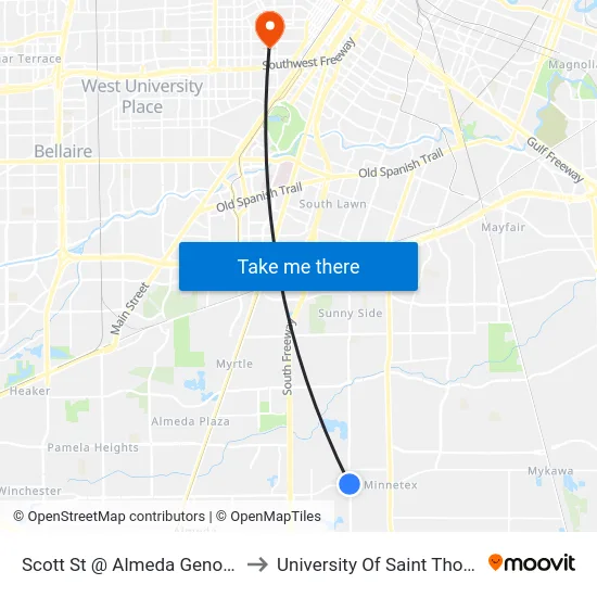 Scott St @ Almeda Genoa Rd to University Of Saint Thomas map