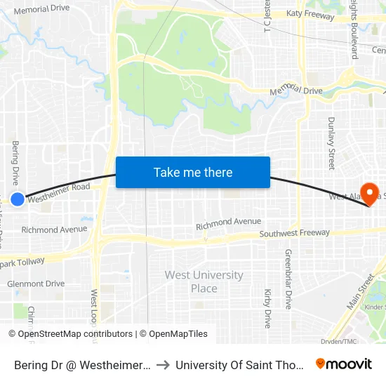 Bering Dr @ Westheimer Rd to University Of Saint Thomas map