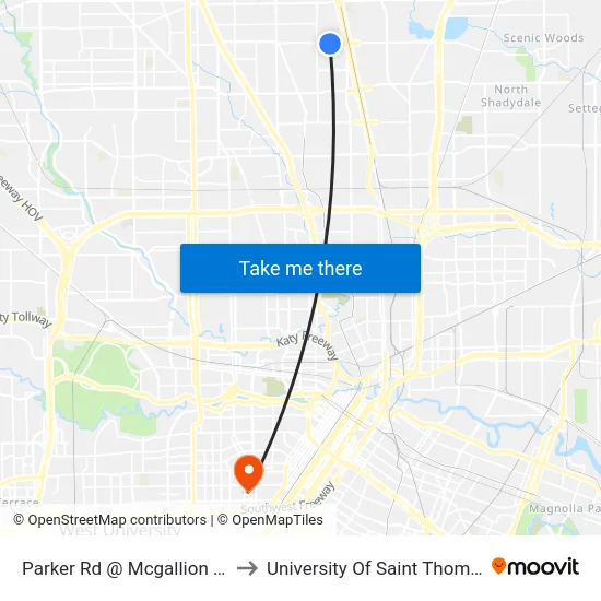 Parker Rd @ Mcgallion Rd to University Of Saint Thomas map