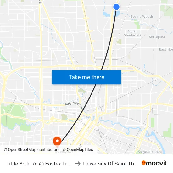Little York Rd @ Eastex Freeway to University Of Saint Thomas map