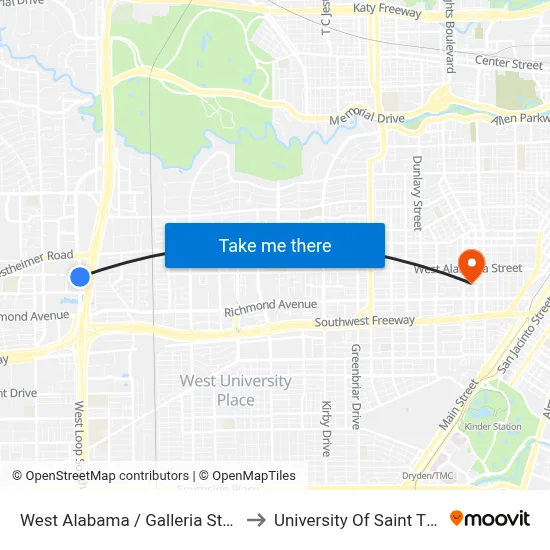 West Alabama / Galleria Station Nb to University Of Saint Thomas map