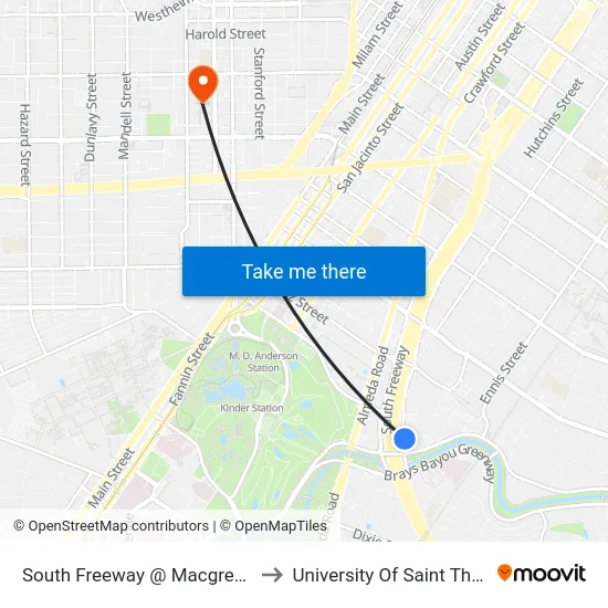 South Freeway @ Macgregor Rd to University Of Saint Thomas map