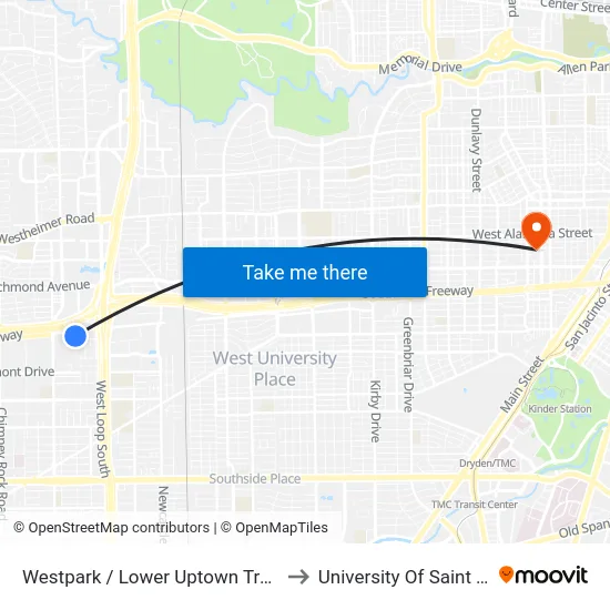 Westpark / Lower Uptown Transit Center to University Of Saint Thomas map