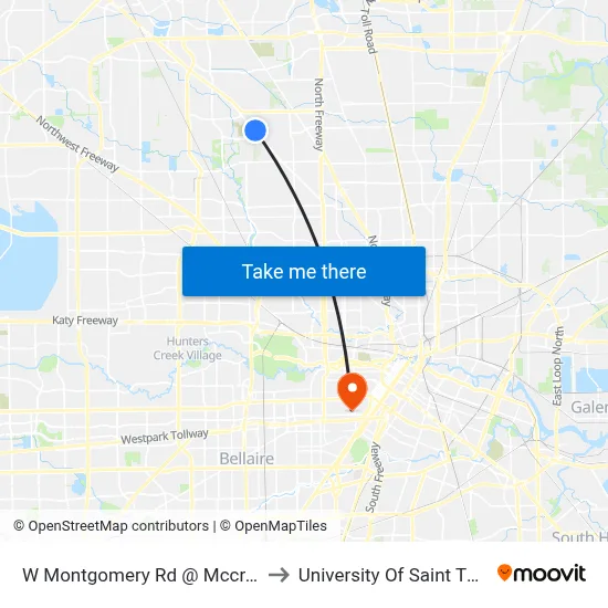 W Montgomery Rd @ Mccrarey Dr to University Of Saint Thomas map