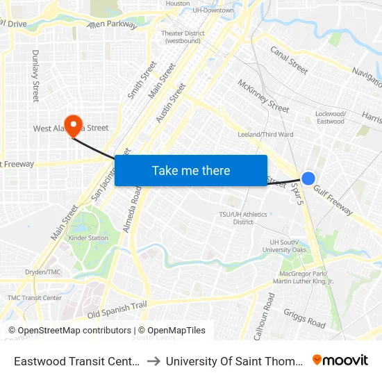 Eastwood Transit Center to University Of Saint Thomas map