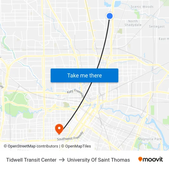Tidwell Transit Center to University Of Saint Thomas map