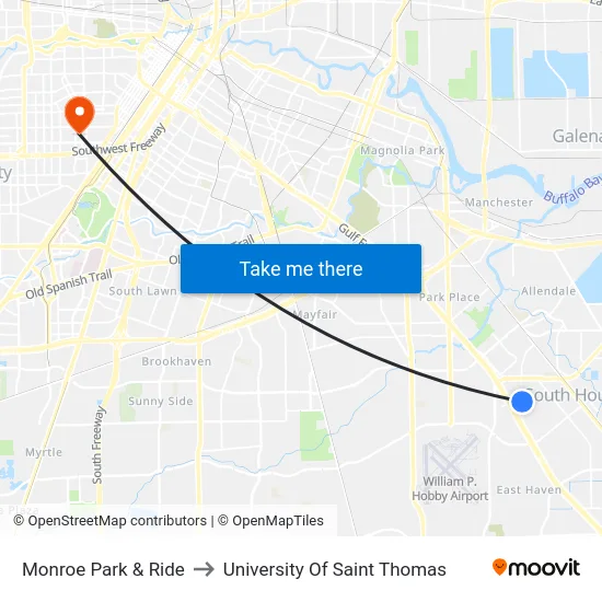 Monroe Park & Ride to University Of Saint Thomas map