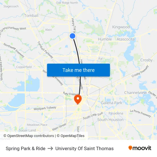 Spring Park & Ride to University Of Saint Thomas map