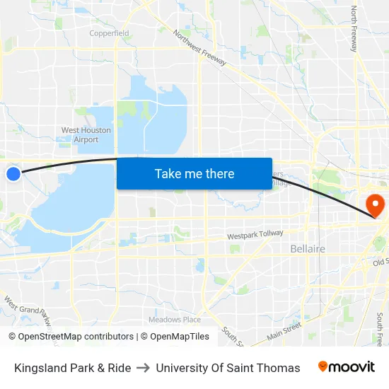 Kingsland Park & Ride to University Of Saint Thomas map