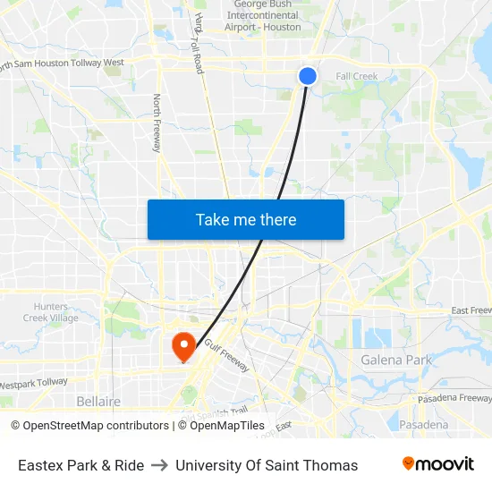 Eastex Park & Ride to University Of Saint Thomas map