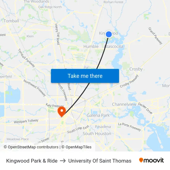 Kingwood Park & Ride to University Of Saint Thomas map
