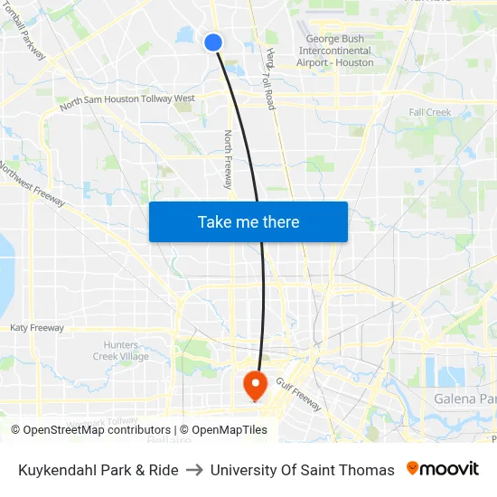Kuykendahl Park & Ride to University Of Saint Thomas map