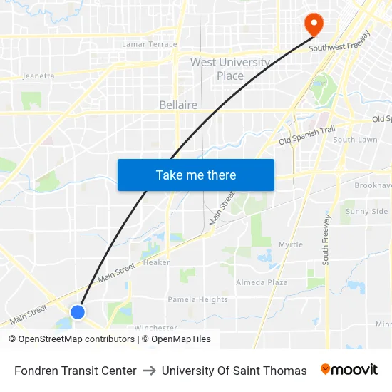 Fondren Transit Center to University Of Saint Thomas map