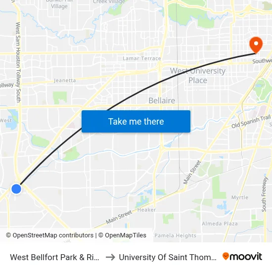 West Bellfort Park & Ride to University Of Saint Thomas map