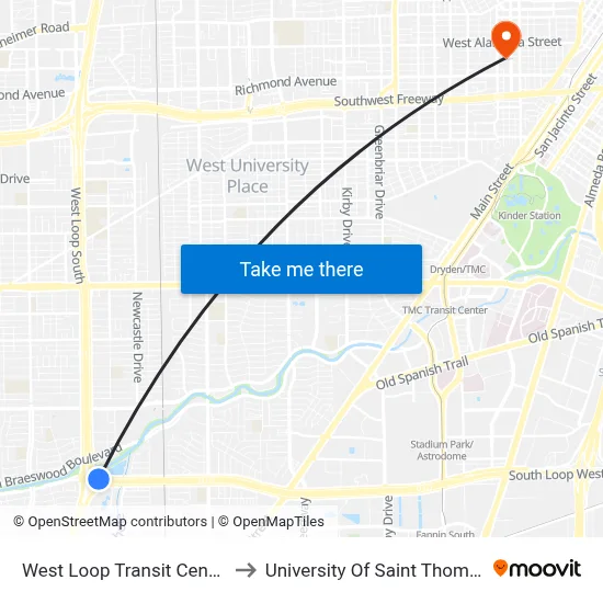 West Loop Transit Center to University Of Saint Thomas map