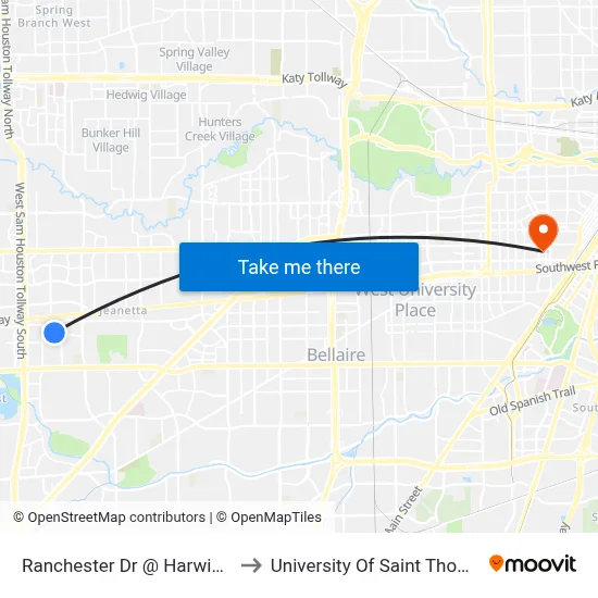 Ranchester Dr @ Harwin Dr to University Of Saint Thomas map