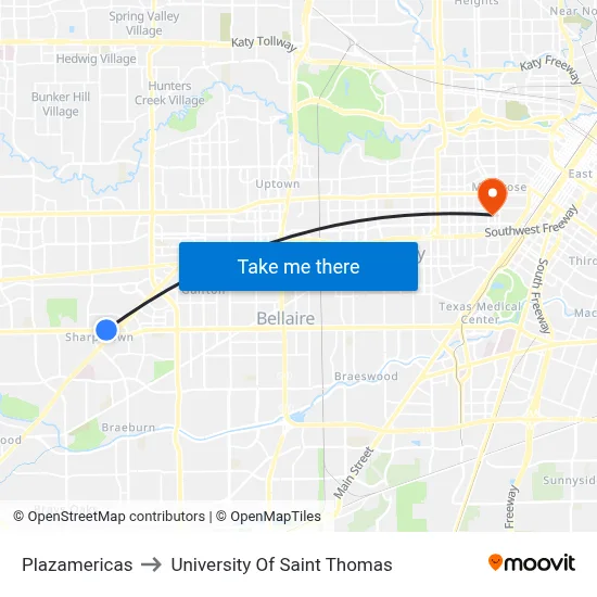 Plazamericas to University Of Saint Thomas map