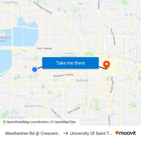 Westheimer Rd @ Crescent Park Dr to University Of Saint Thomas map