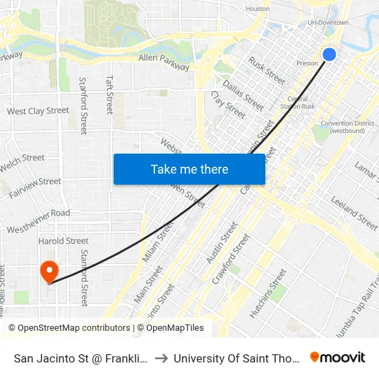 San Jacinto St @ Franklin St to University Of Saint Thomas map