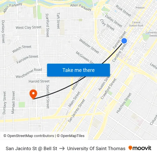 San Jacinto St @ Bell St to University Of Saint Thomas map